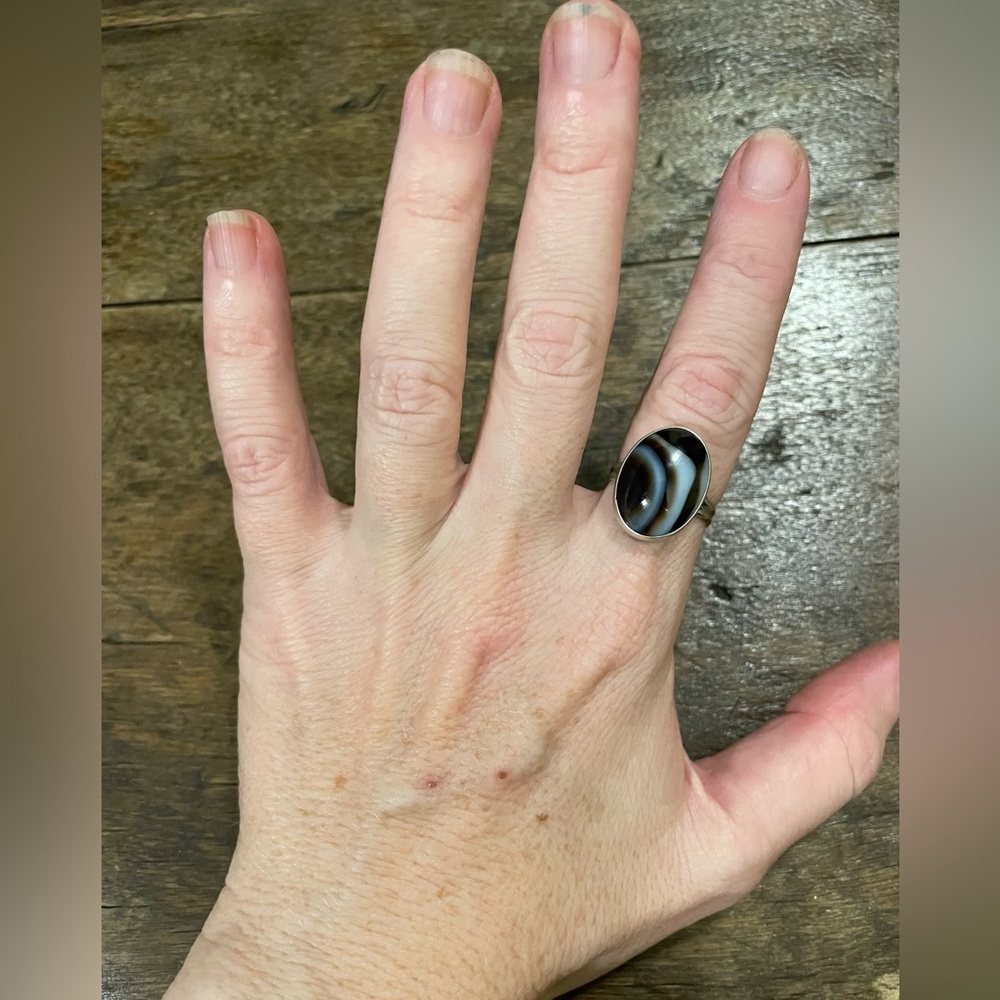 Vintage sterling and marble stone ring